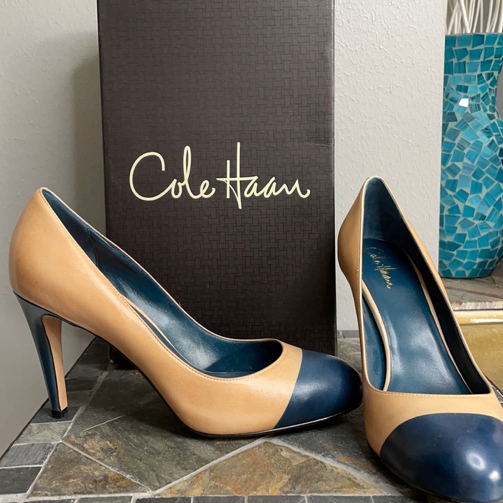 Cole Haan Violet Air Captoe Heel in Moroccan Blue/Beige #hostpick